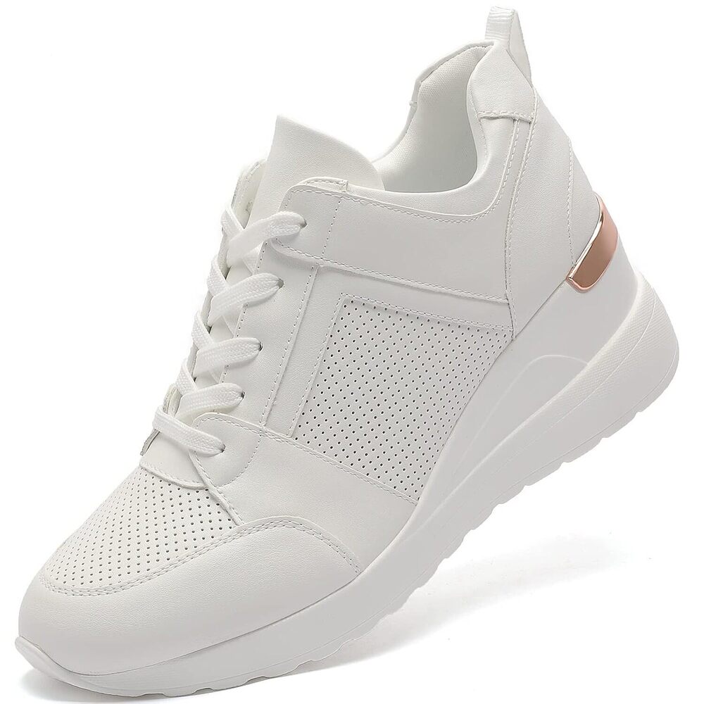 Platform Wedge Sneaker Women Lace Up High Heel White 7.5